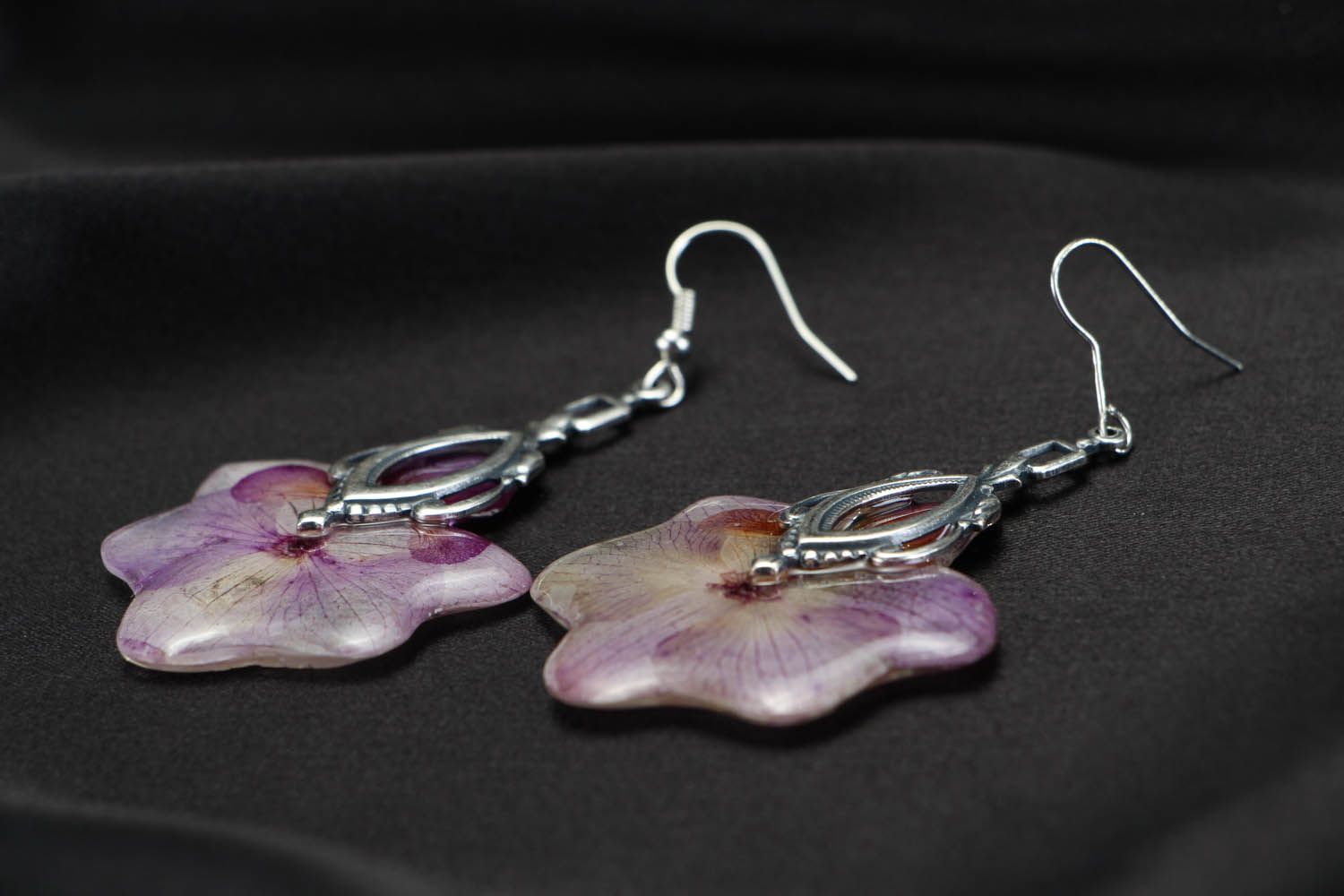 Earrings with orchids in jewelry resin photo 3