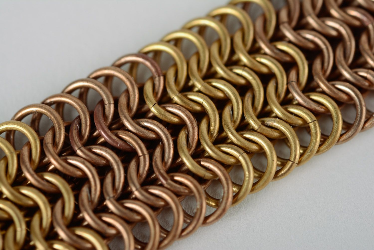 Unisex handmade wide chainmaille bracelet created of bronze and brass photo 4