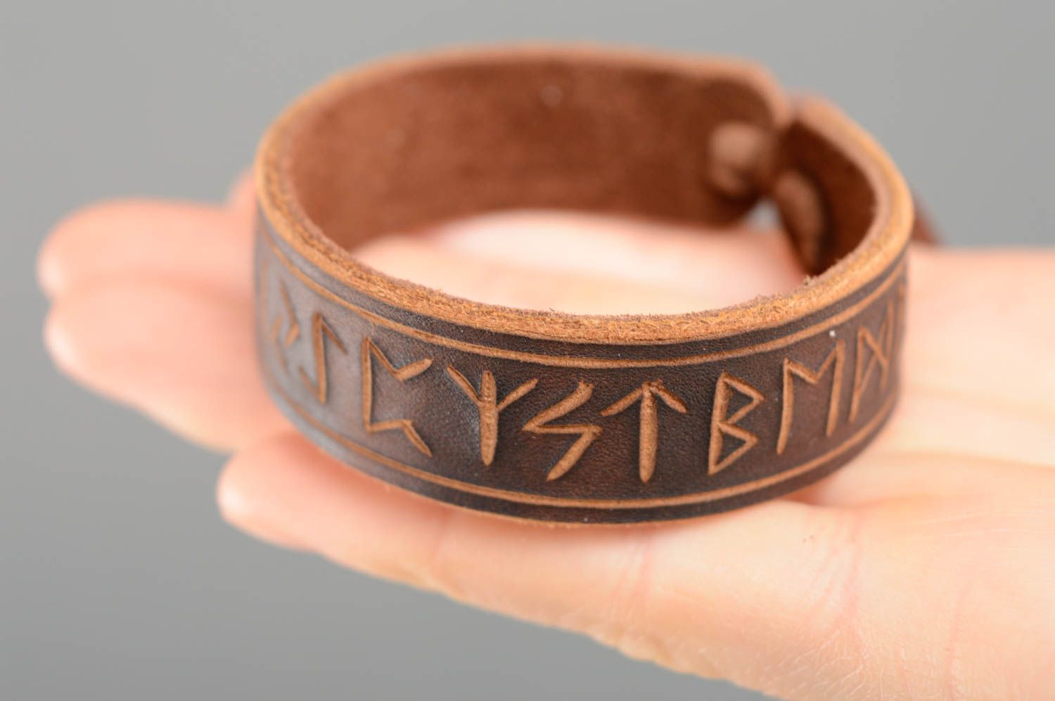 Leather bracelet with runes and ties photo 4