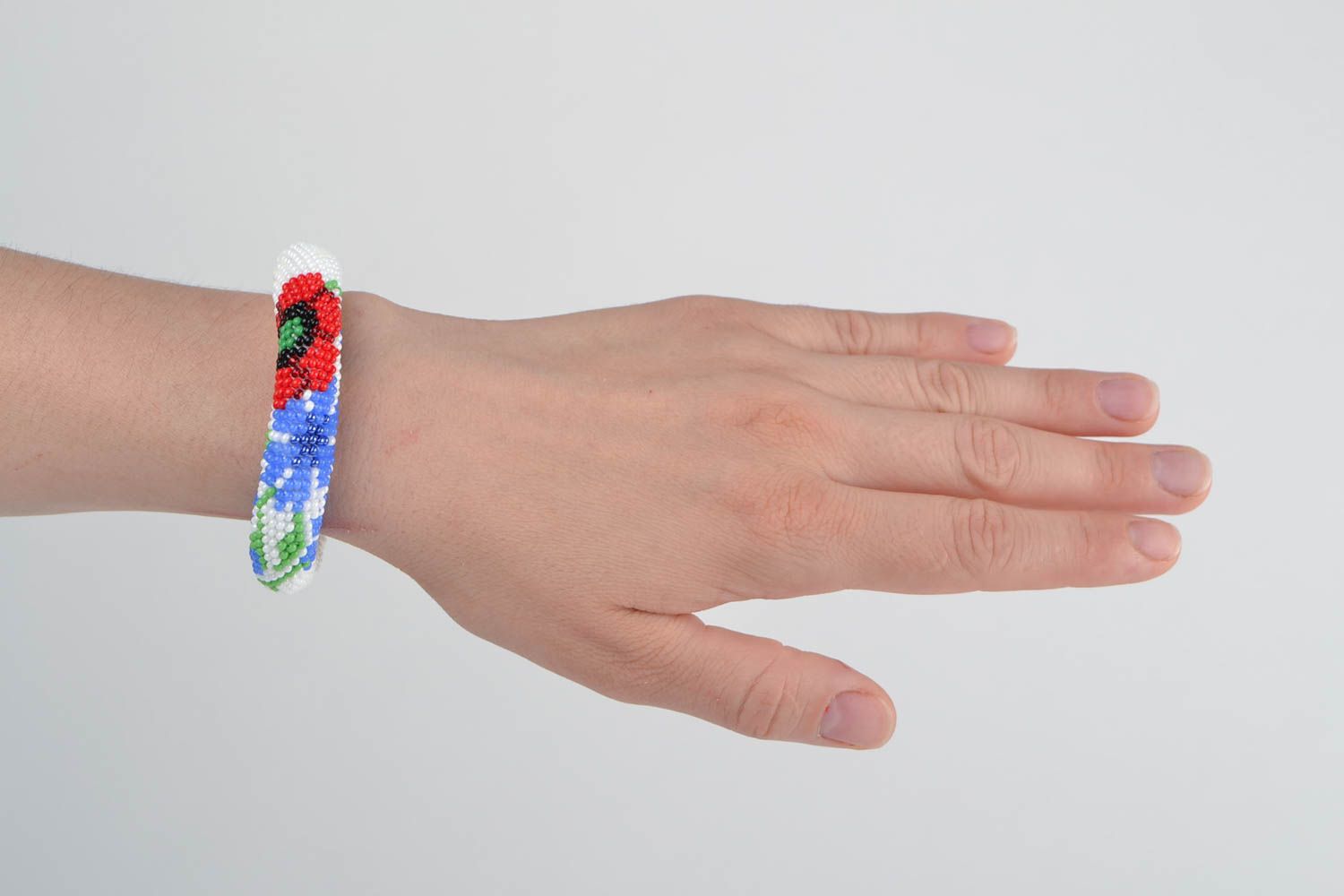 Beautiful festive handmade designer beaded cord bracelet Poppy and Cornflower photo 2
