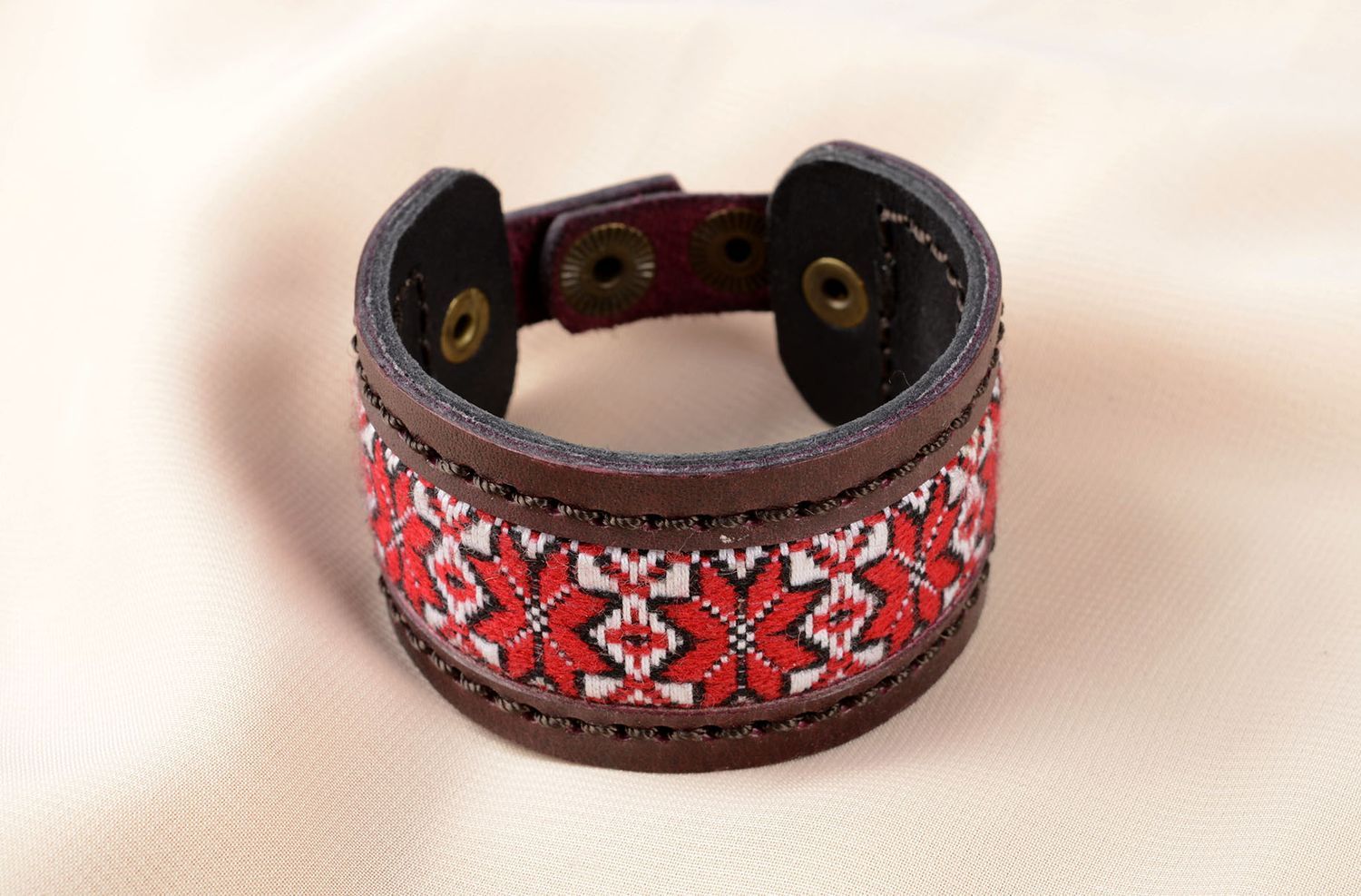 Bracelet en cuir Bijou fait main motif floral Accessoire femme original photo 5