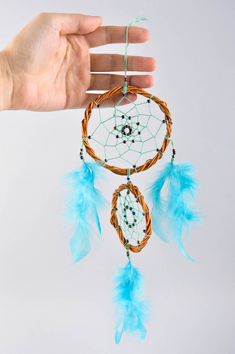 Amuleto indio con plumas hecho a mano decoración de pared adorno para casa  foto 5