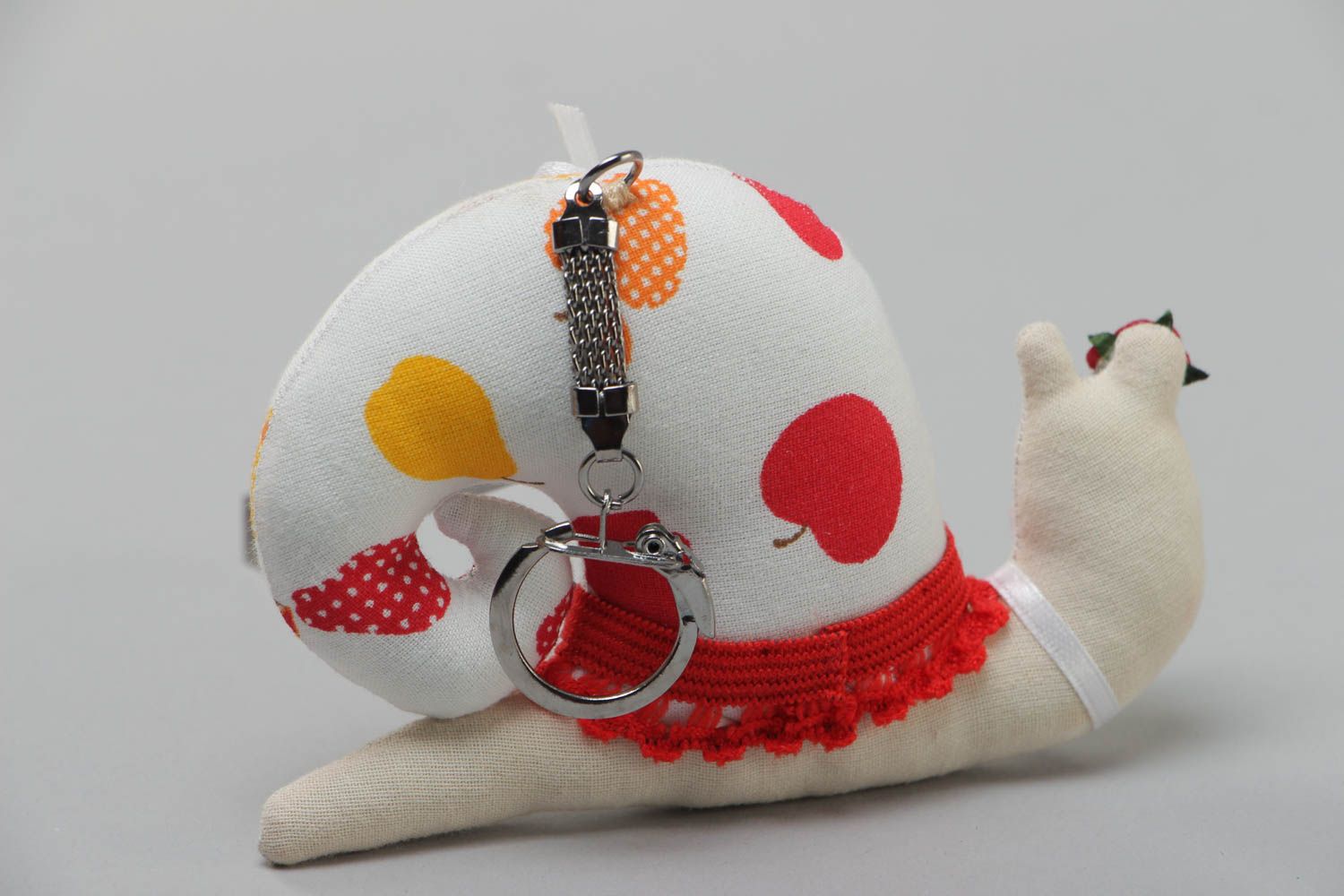 Handmade stuffed animal keychain in the shape of snail sewn of cotton fabric photo 3
