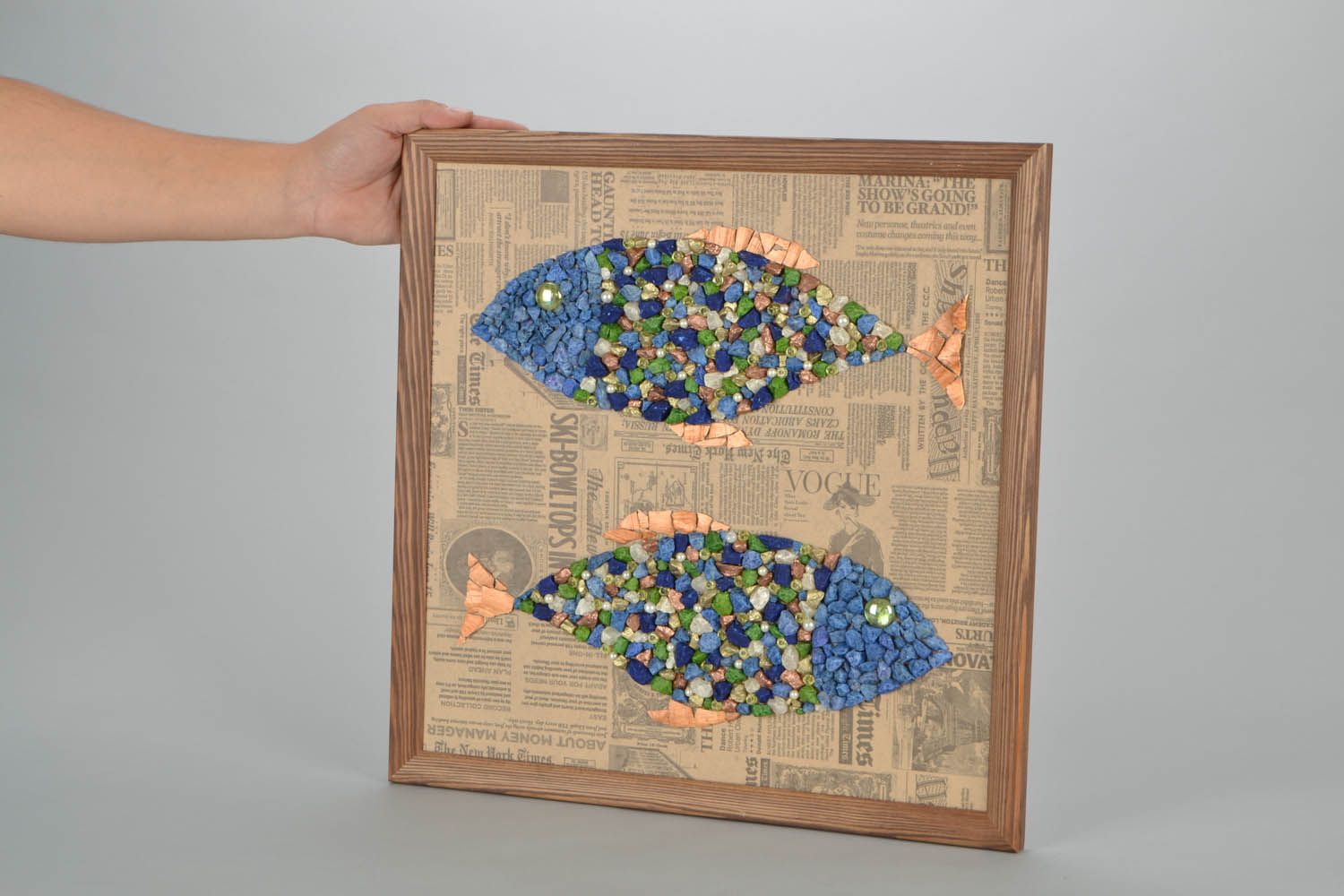 Pannello pesci fatto a mano quadro in legno decorazione da parete bella foto 2