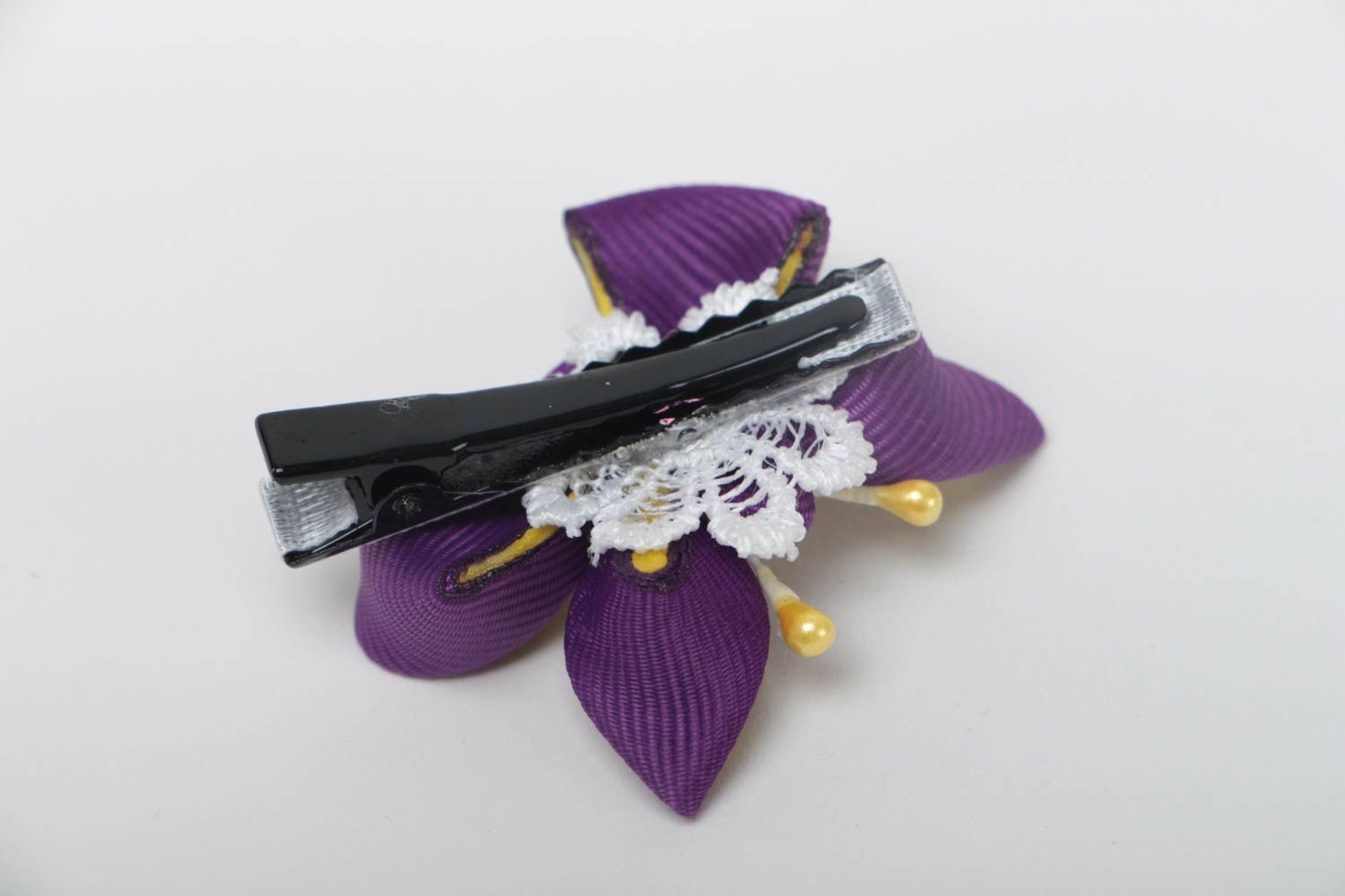 Barrette à cheveux en rubans de reps forme de papillon violet jaune pour enfant photo 4