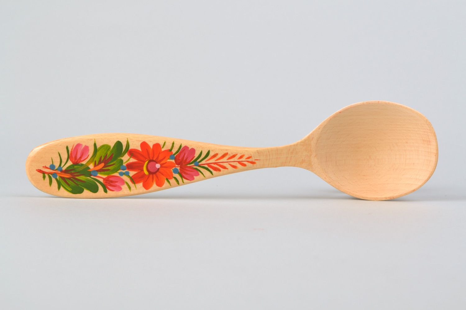 Handmade decorative wood carved spoon painted with oils in Petrikivka style photo 3