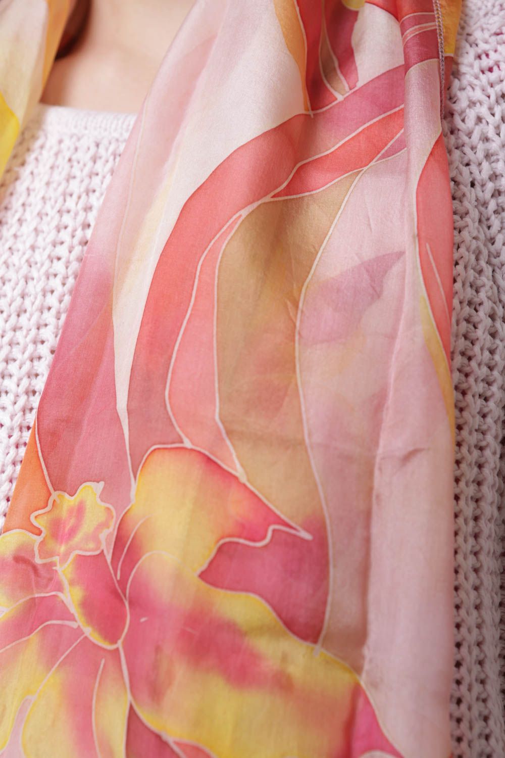Light silk scarf made using cold batik technique Daffodils photo 2