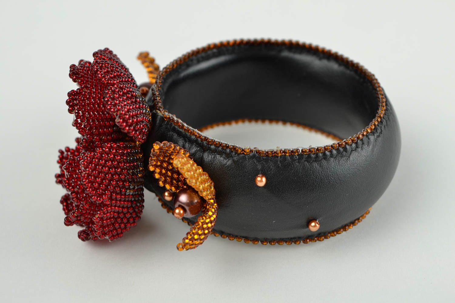 Seed bead woven bracelet leather bracelet handmade flower bracelet for girls photo 4