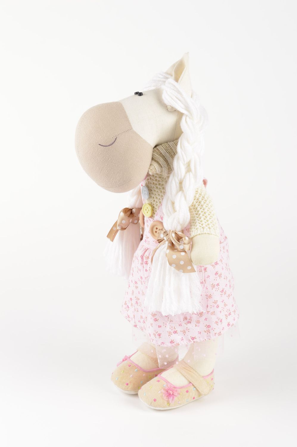 Необычная кукла ручной работы лошадка кукла из ткани красивая мягкая кукла фото 3