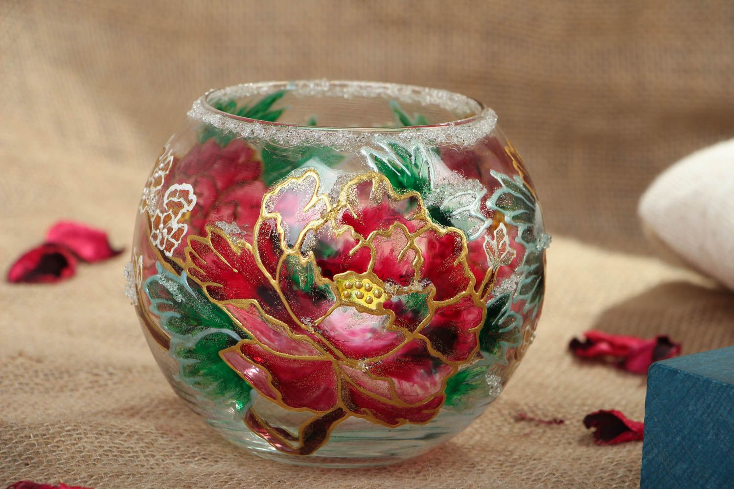 Vase en verre peint rond fait main photo 5