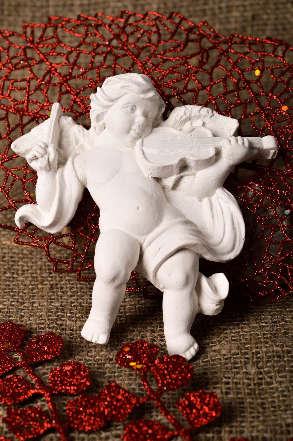 Handmade Rohling zum Bemalen Figur Engel mit Geige Haus Deko aus Gips  foto 1