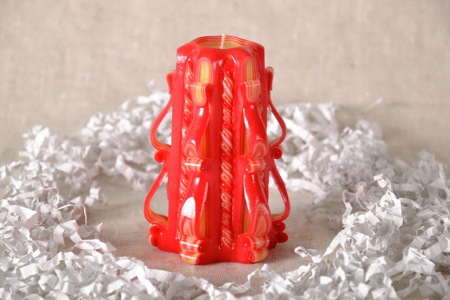 Carved paraffin wax candle Red flower photo 4