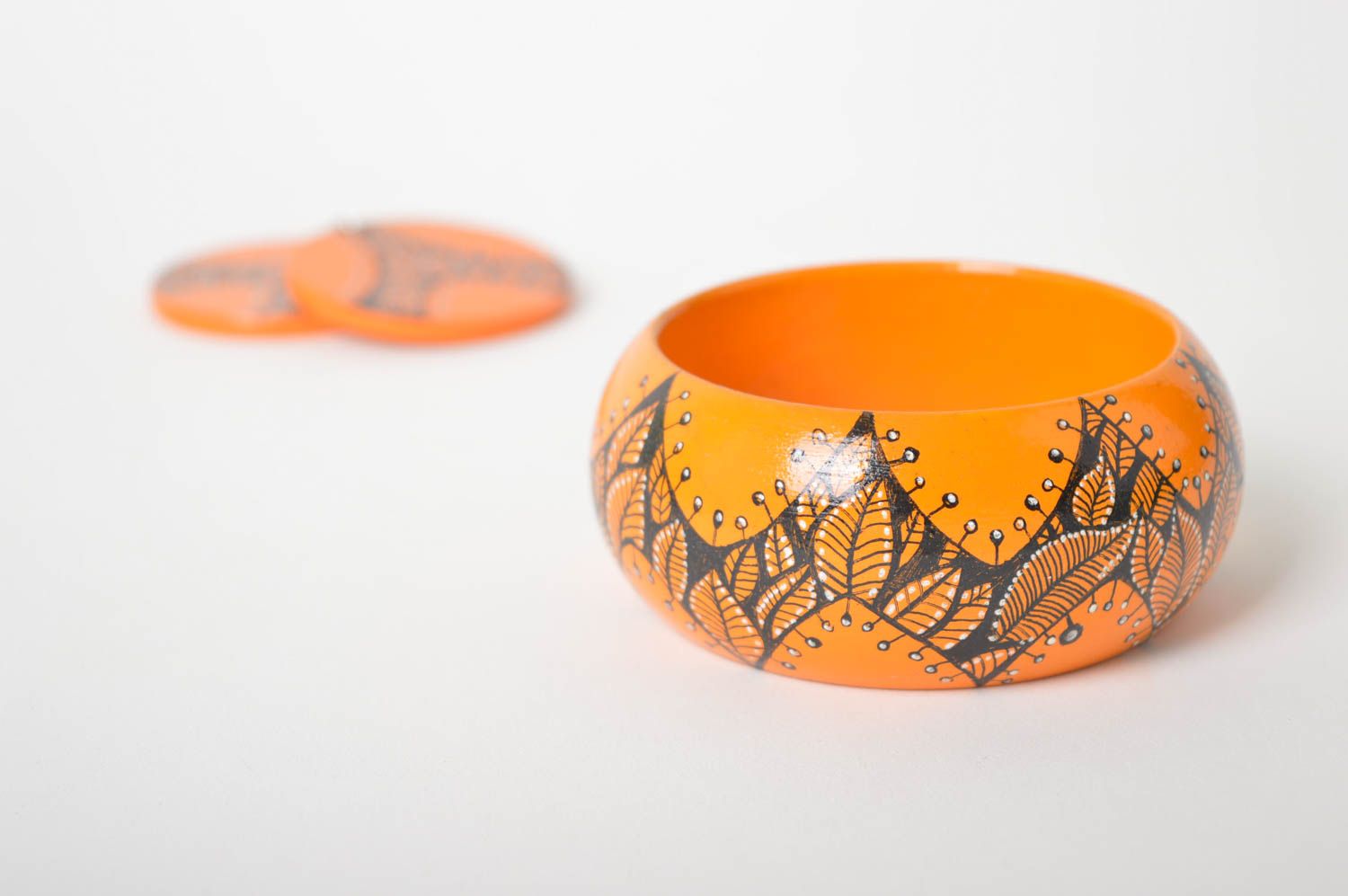 Grelles orange Schmuck Set handmade aus Holz Damen Ohrringe Schmuck Armband  foto 3