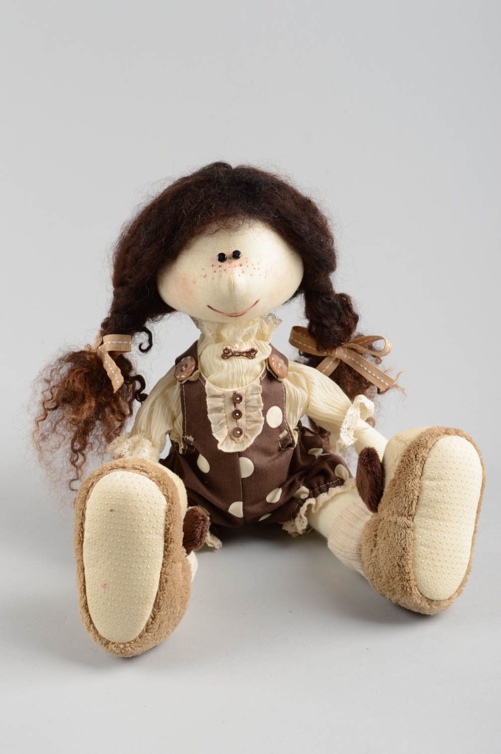 Unusual designer beautiful stylish handmade textile doll made of linen photo 4