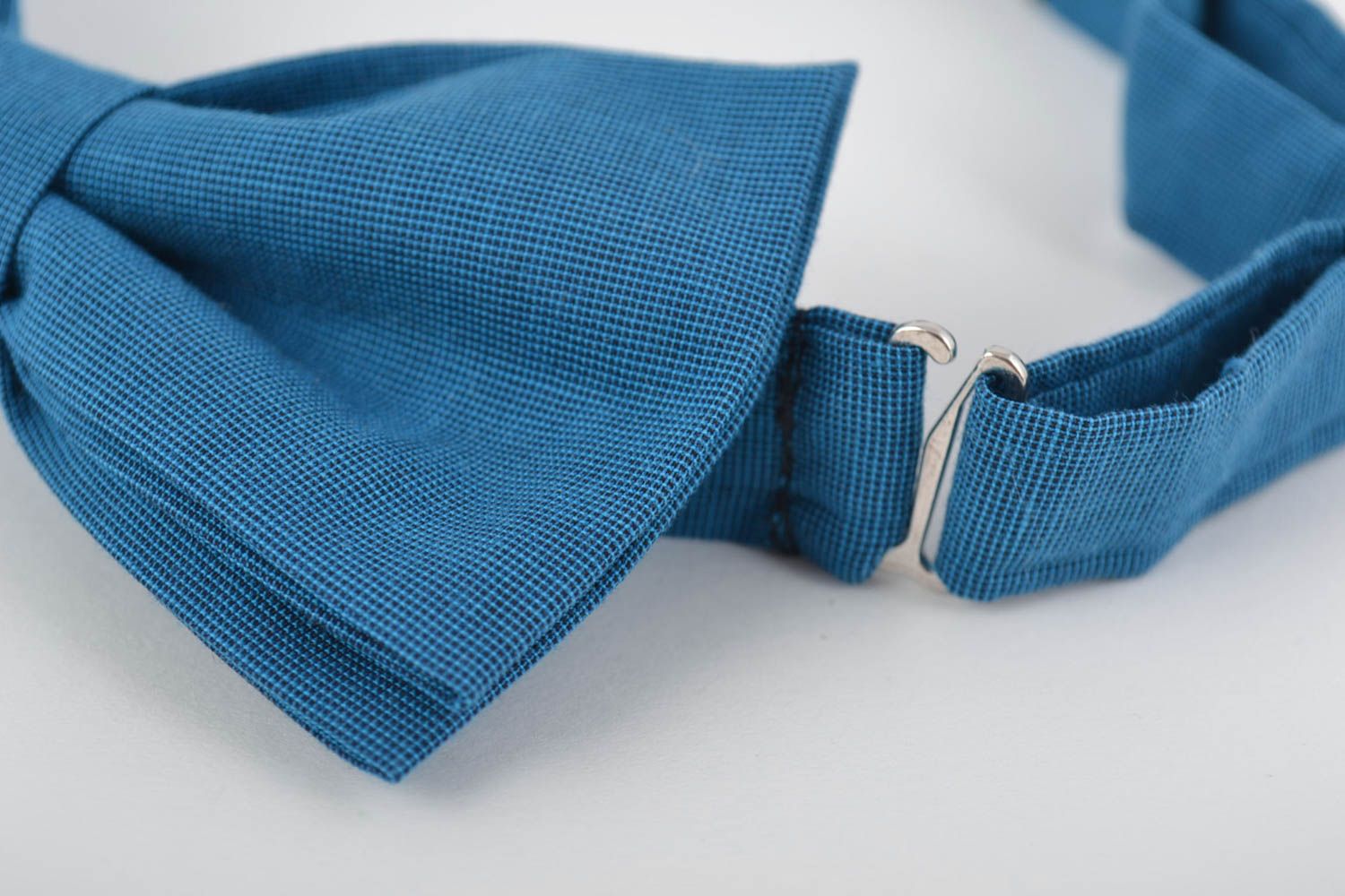 Галстук-бабочка из ткани коттона с регулируемым ремешком синий ручной работы фото 2