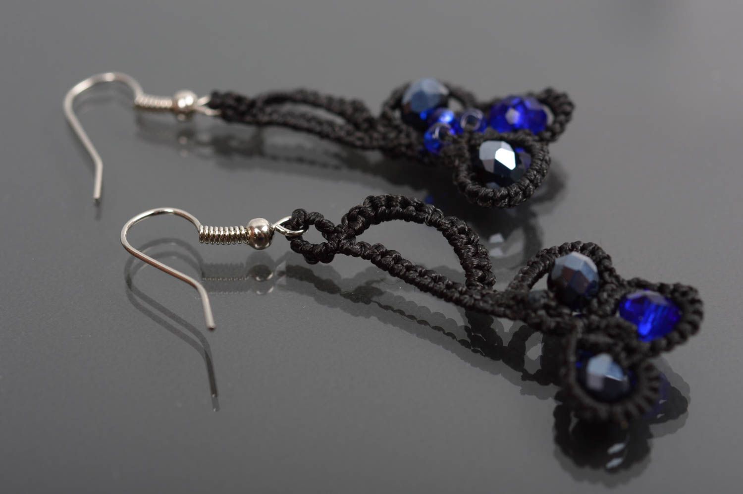 Handmade Schmuck Set Halskette Damen lange Ohrringe Mode Accessoires in Schwarz foto 4
