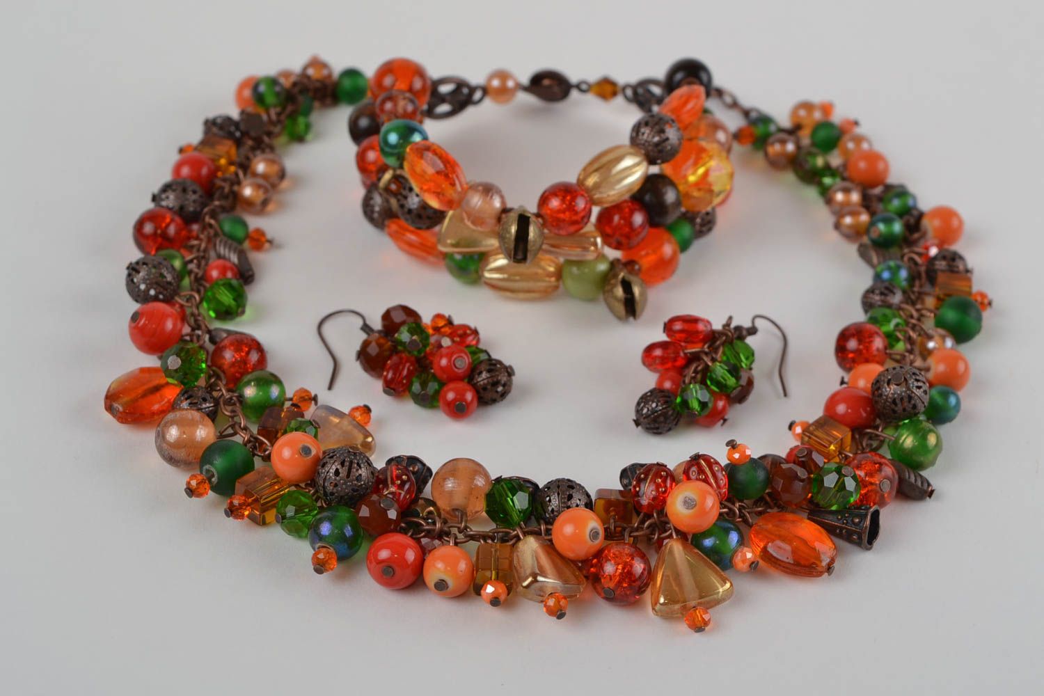 Handmade colorful glass bead jewelry set necklace bracelet and earrings photo 5