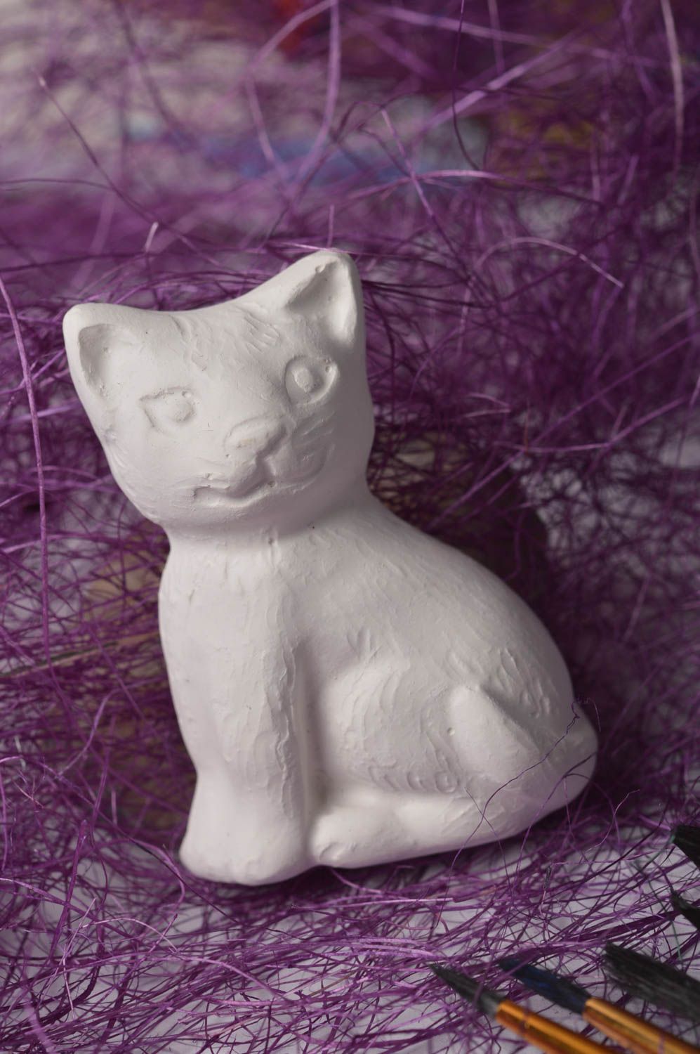 Figurine chat faite main Figurine en plâtre à peindre Loisirs créatifs photo 1