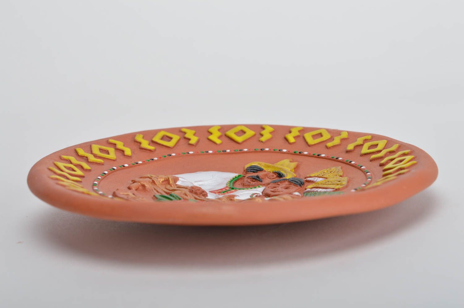 Декоративная тарелка настенная круглая небольшая из глины с росписью хэнд мейд фото 5