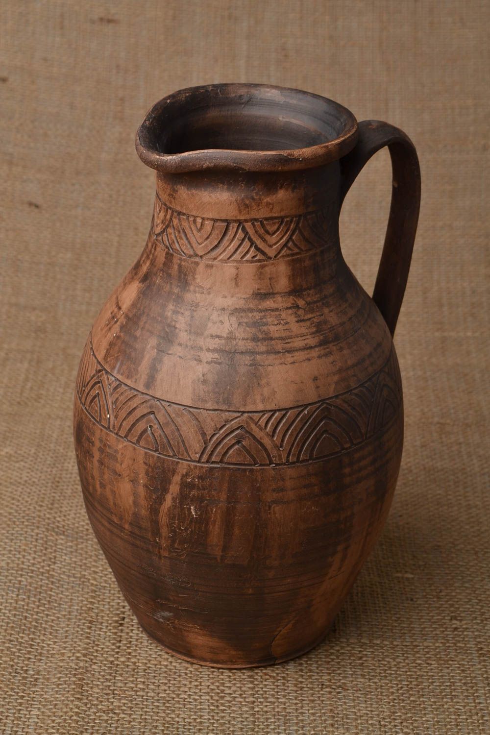 Belle cruche céramique marron ornementée faite main 3.5 litres vaisselle écolo photo 1