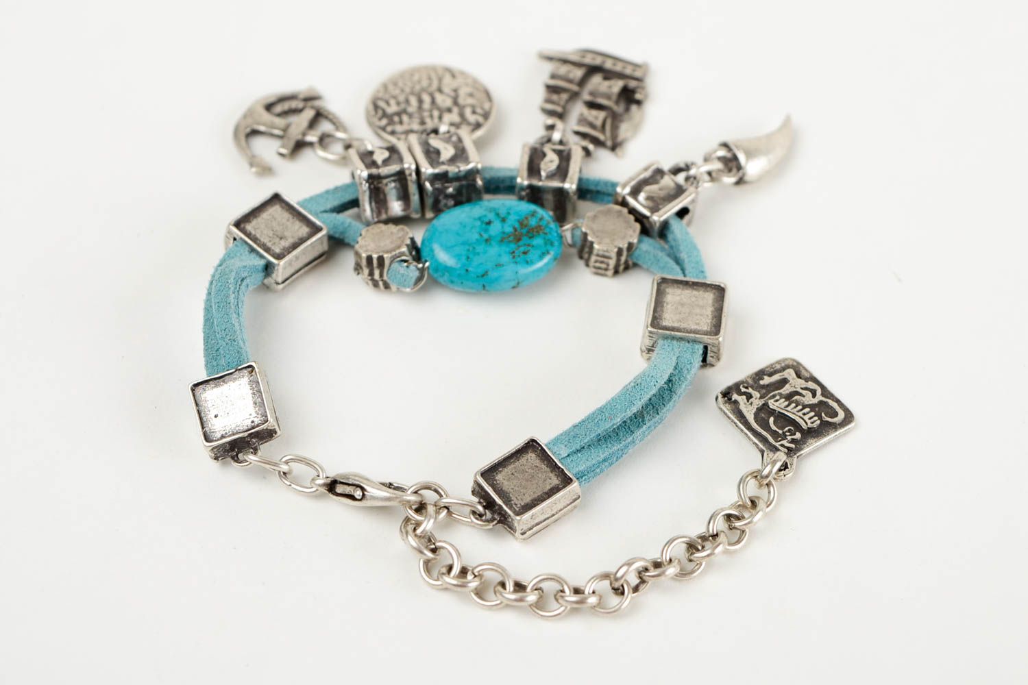 Handmade blaues Modeschmuck Armband aus Metall Designer Schmuck Frau Accessoire foto 5