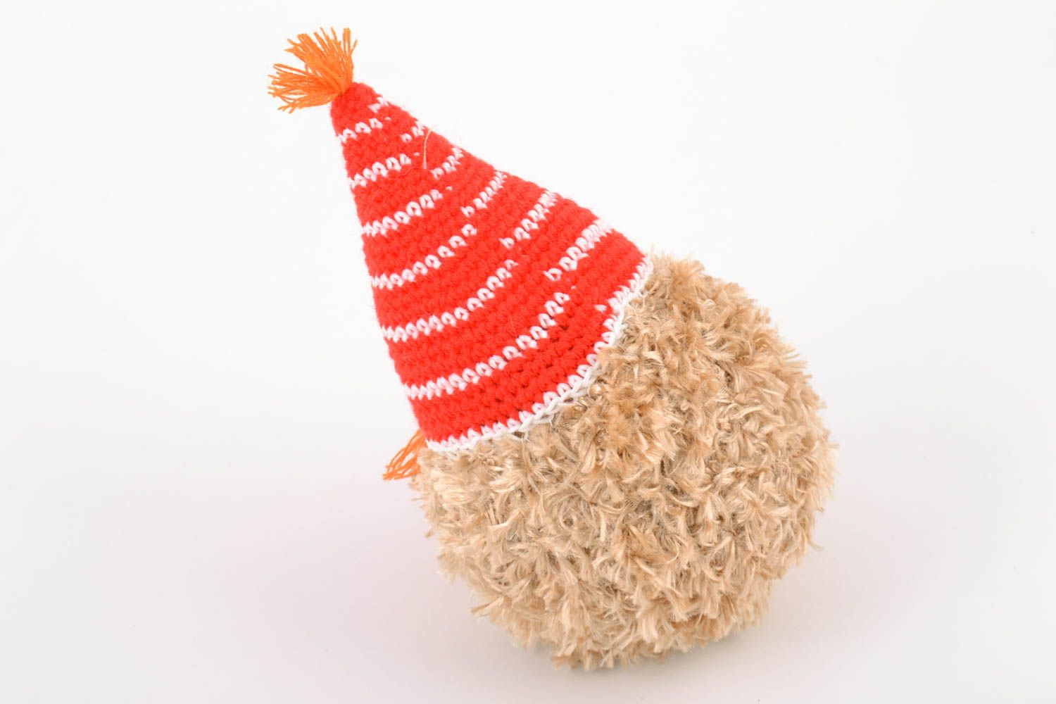 Nice children's handmade crochet soft toy fluffy in party cap photo 5