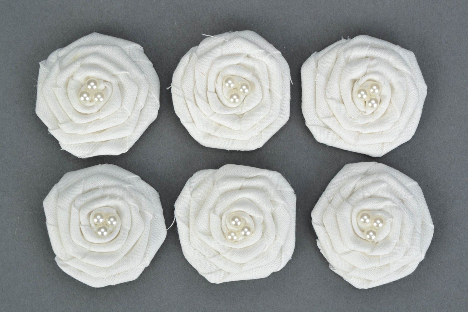 Handmade decorative large white fabric rose flowers with beads for DIY accessories photo 5