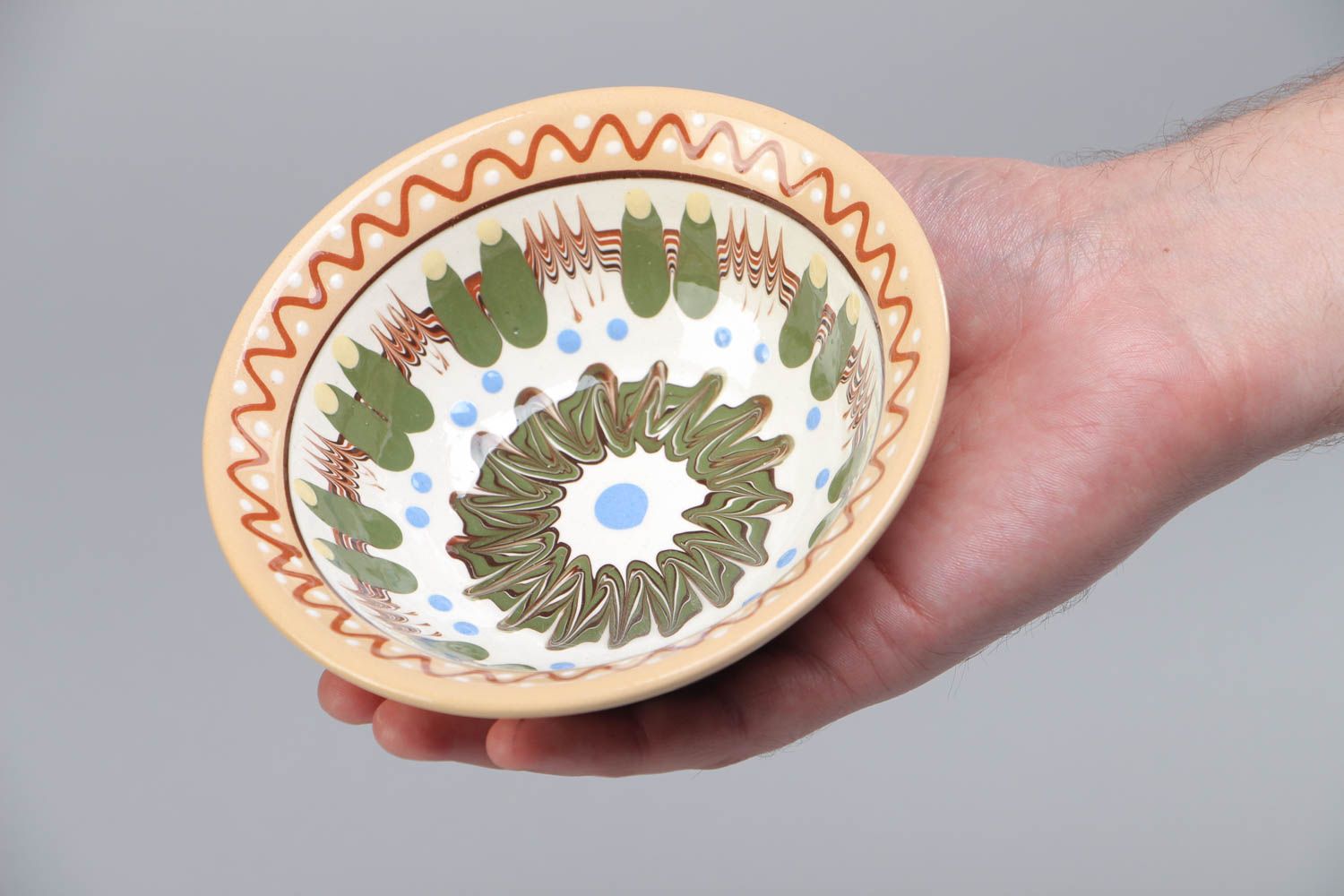 Ethnische bunte handgemachte Schale aus Ton und Glasur mit Ornament 200 ml foto 5