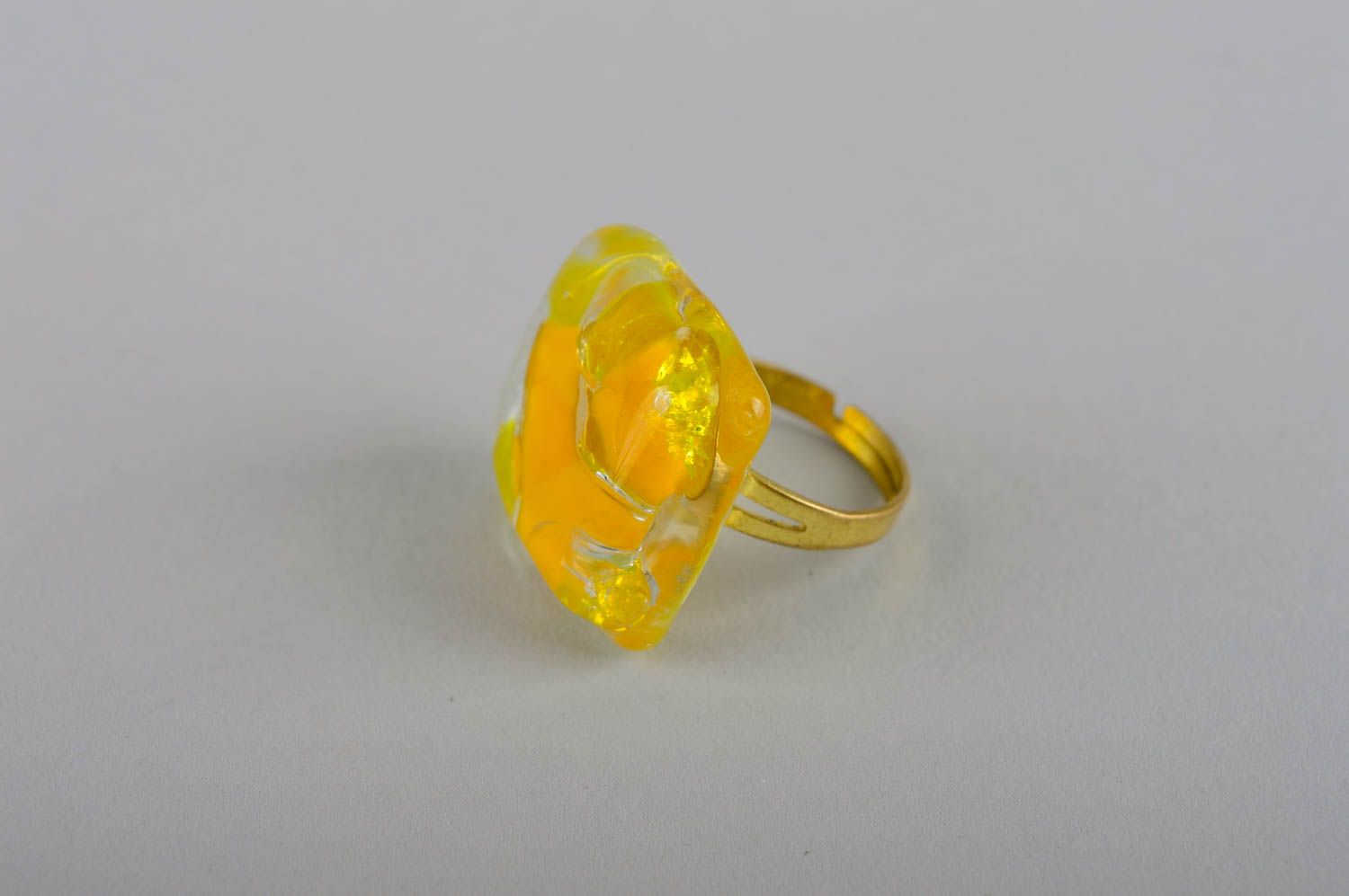 Schmuck aus Glas Handmade Ring Damen Designer Accessoire Geschenk Ideen gelb foto 2