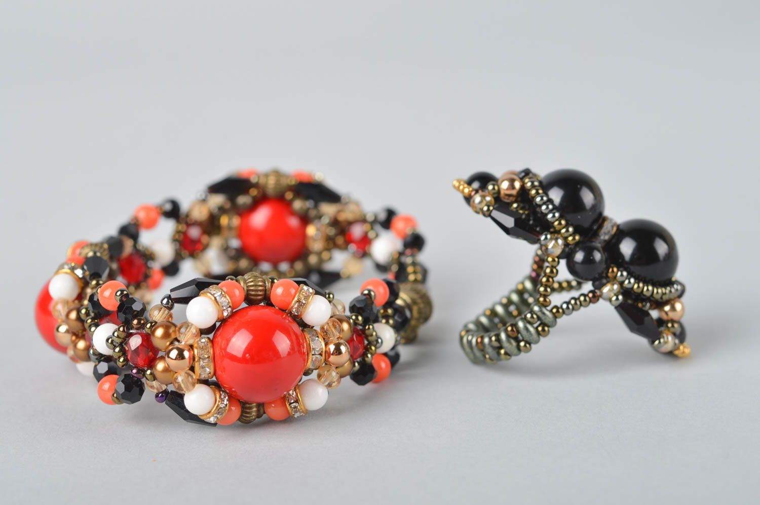 Lot de bijoux Bracelet et bague faits main en perles de rocaille Cadeau femme photo 5