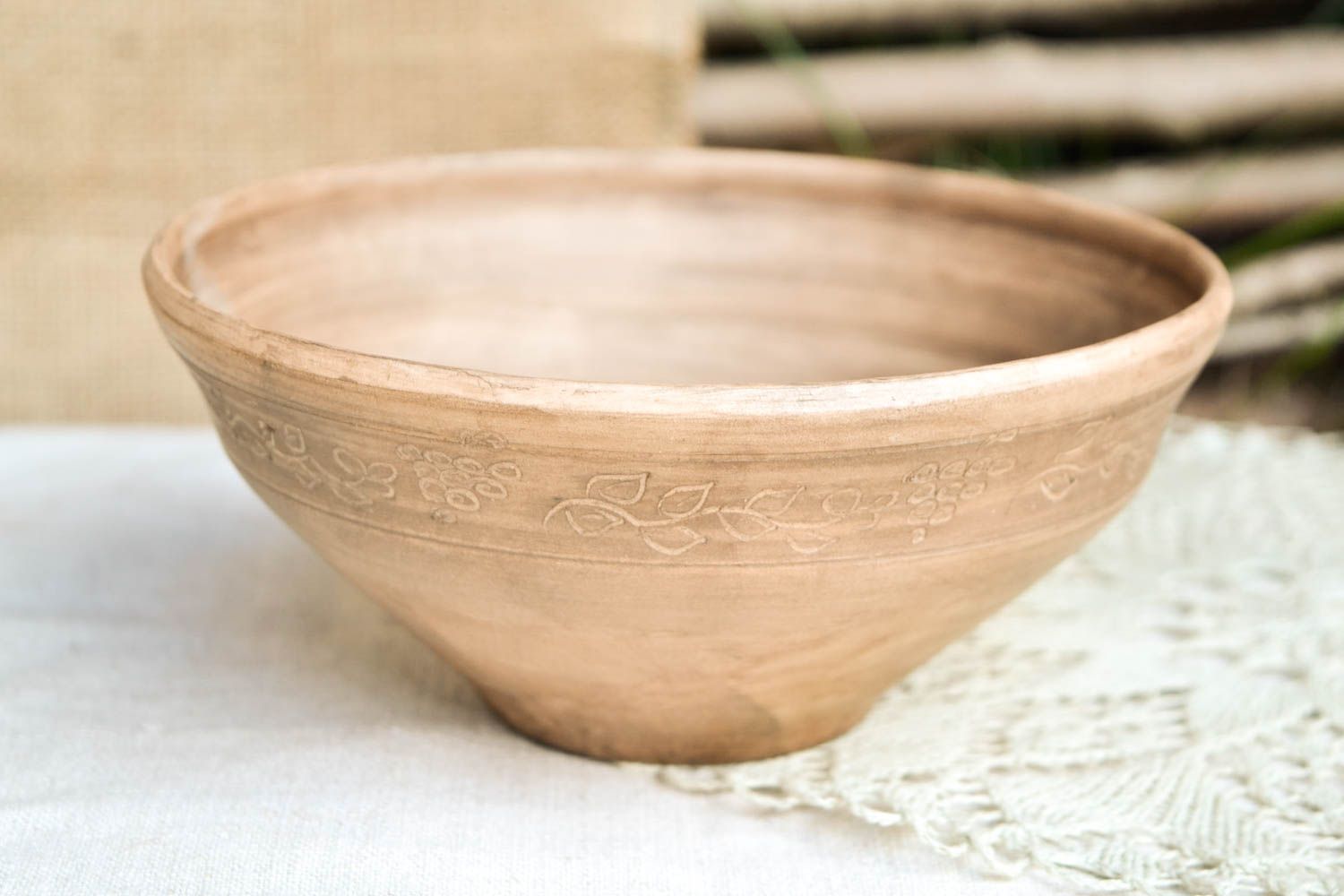 Керамическая тарелка ручной работы глиняная посуда суповая кухонная посуда фото 1