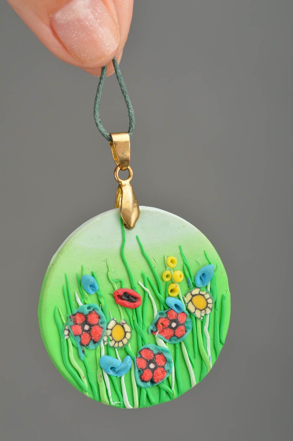 Pendant made of polymer clay handmade summer accessory Spring Glade photo 3