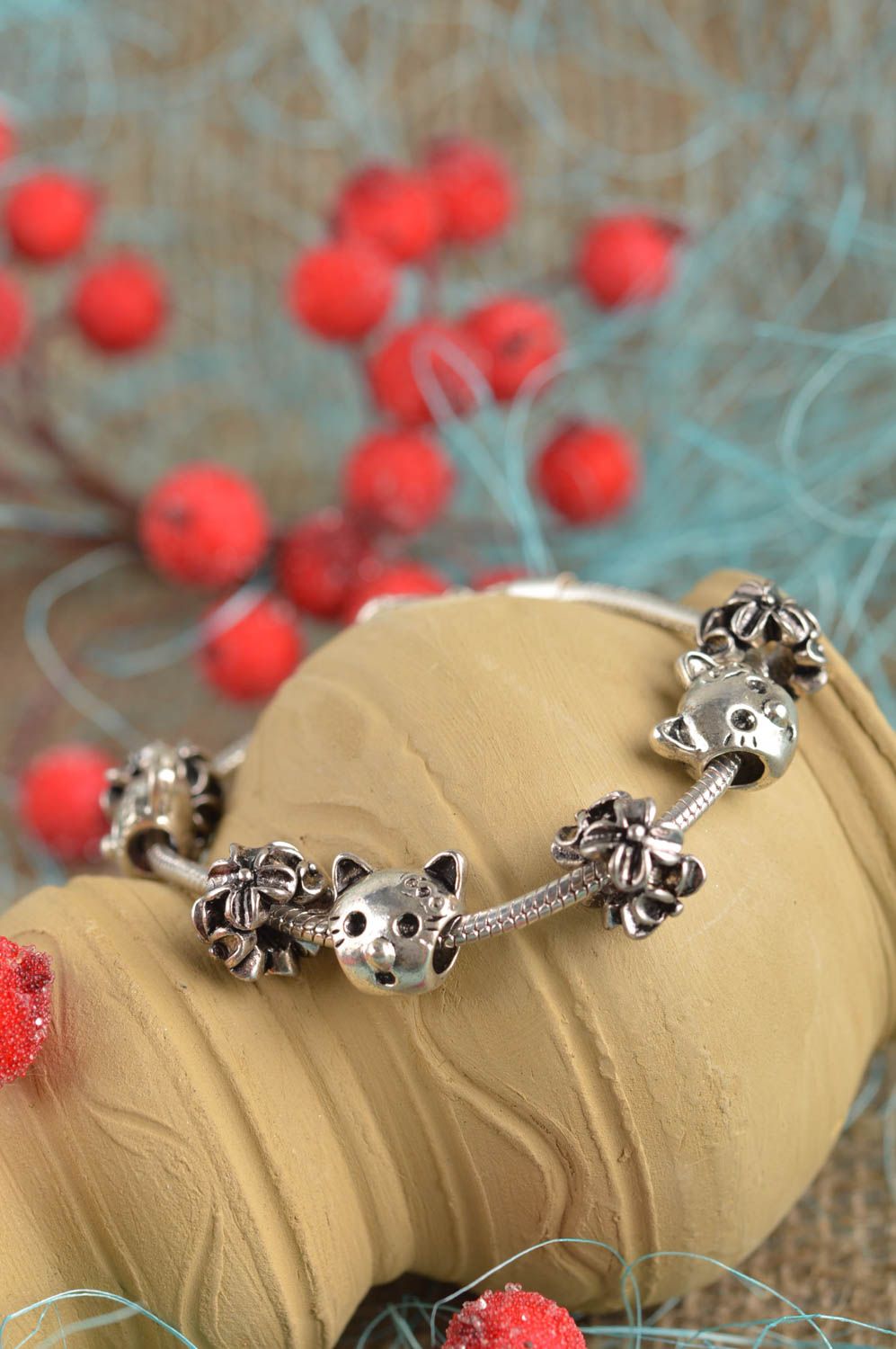 Metal handmade bracelet stylish unusual bracelet cute wrist accessory photo 1