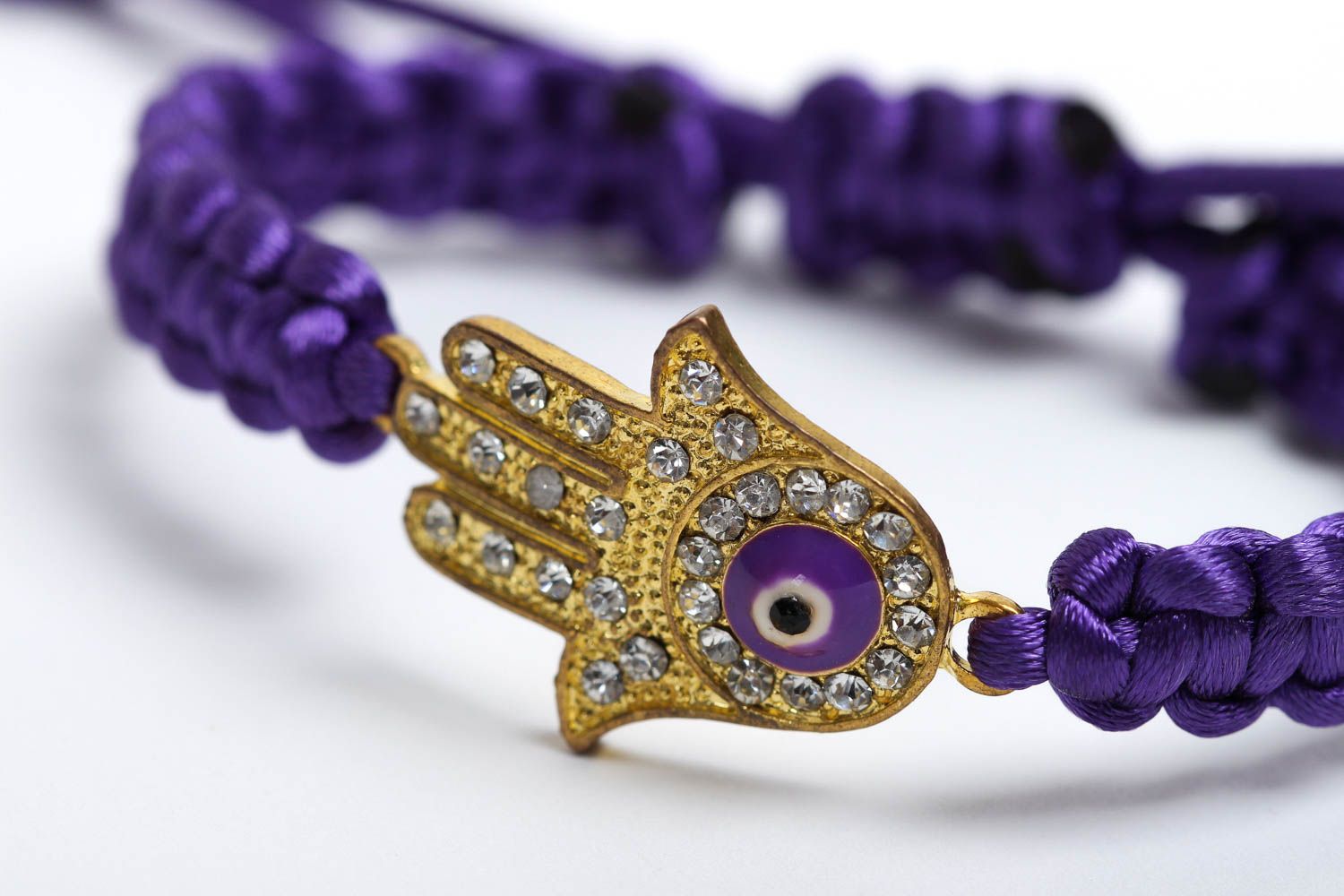 Bracelet khamsa Bijou fait main violet en cordons de satin Cadeau femme photo 3