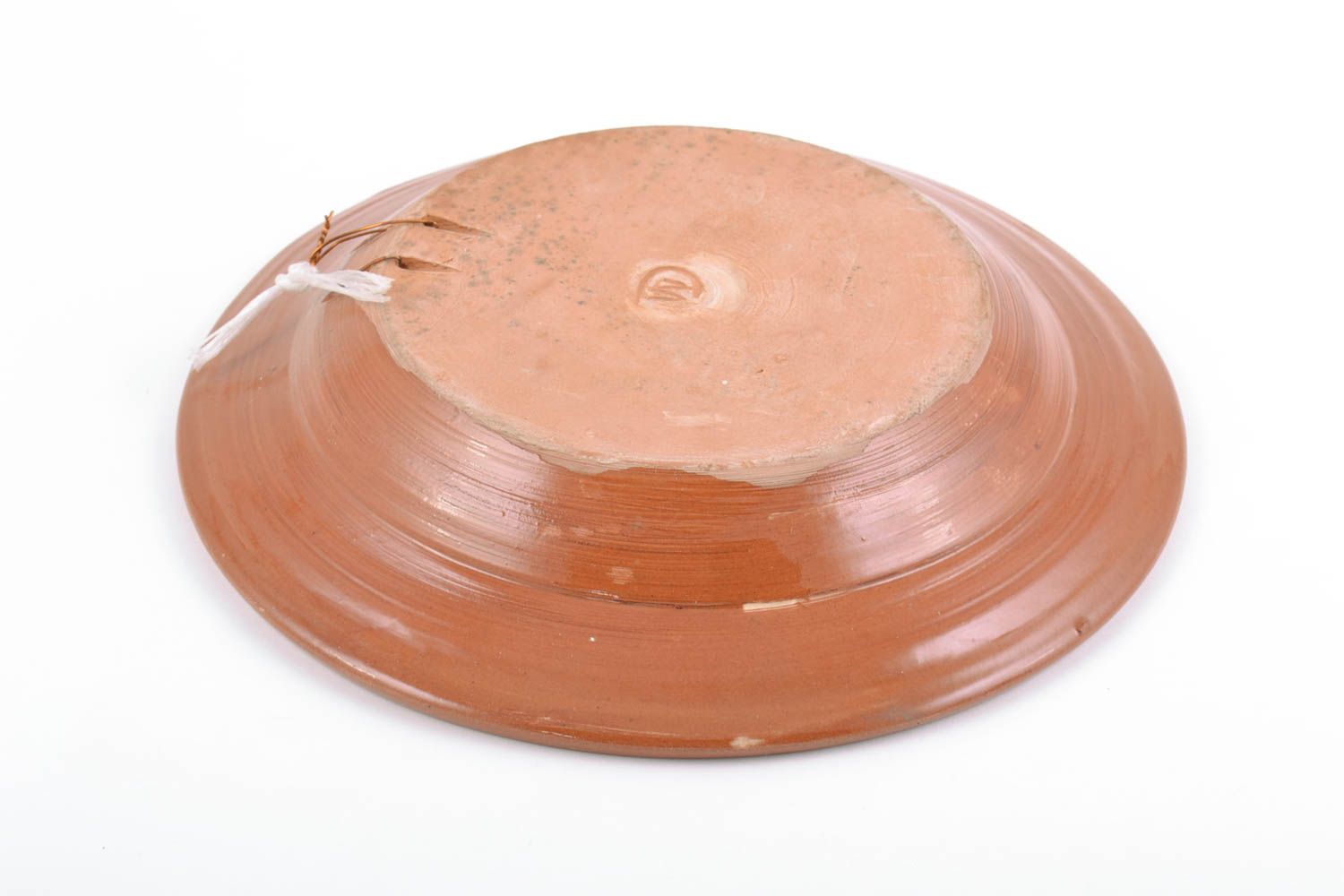 Круглая керамическая тарелка расписанная глазурью ручной работы настенная фото 5