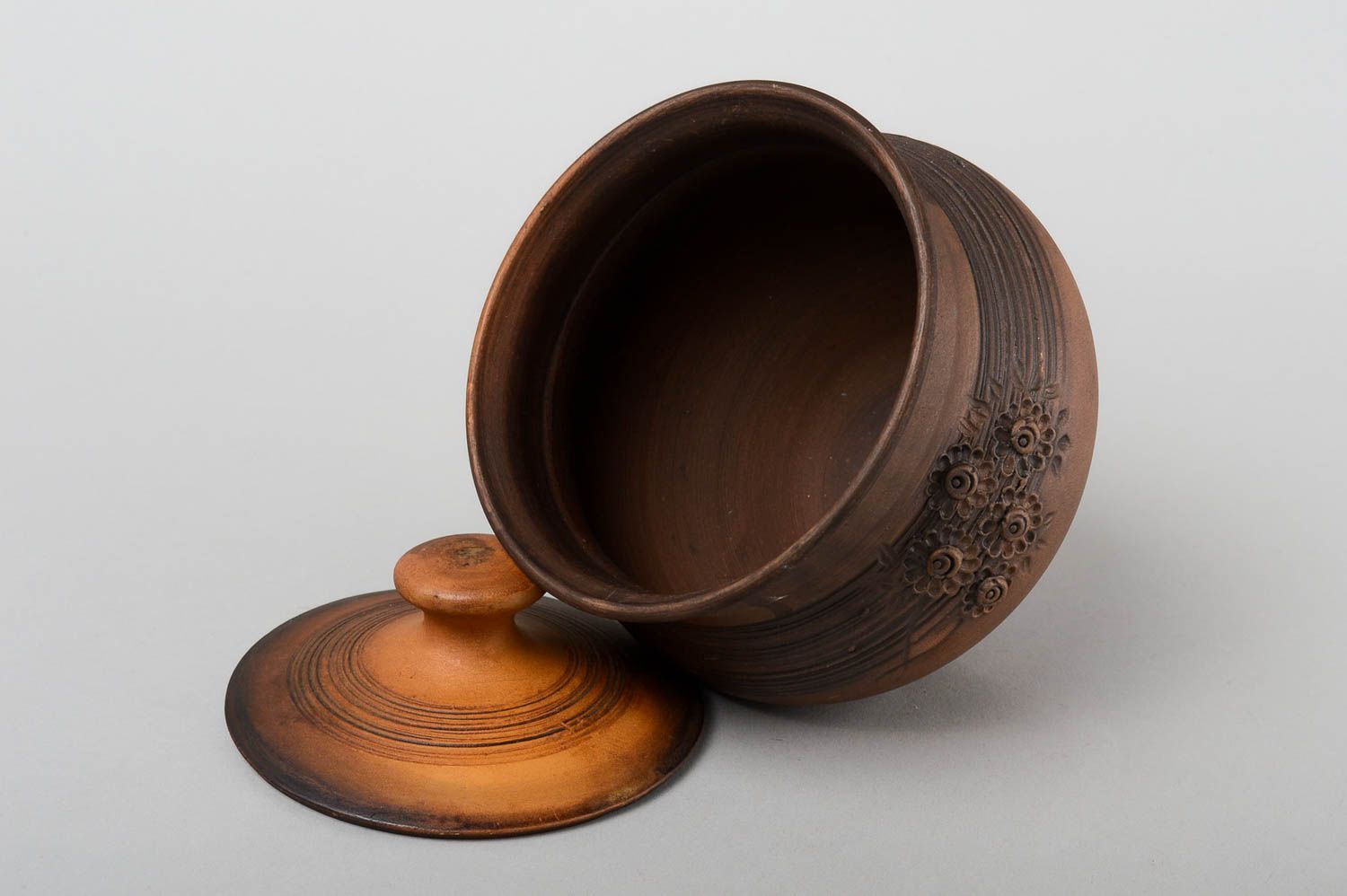 Topf aus Ton handgefertigt Deko für Küche Keramik Geschirr in Braun schön foto 3