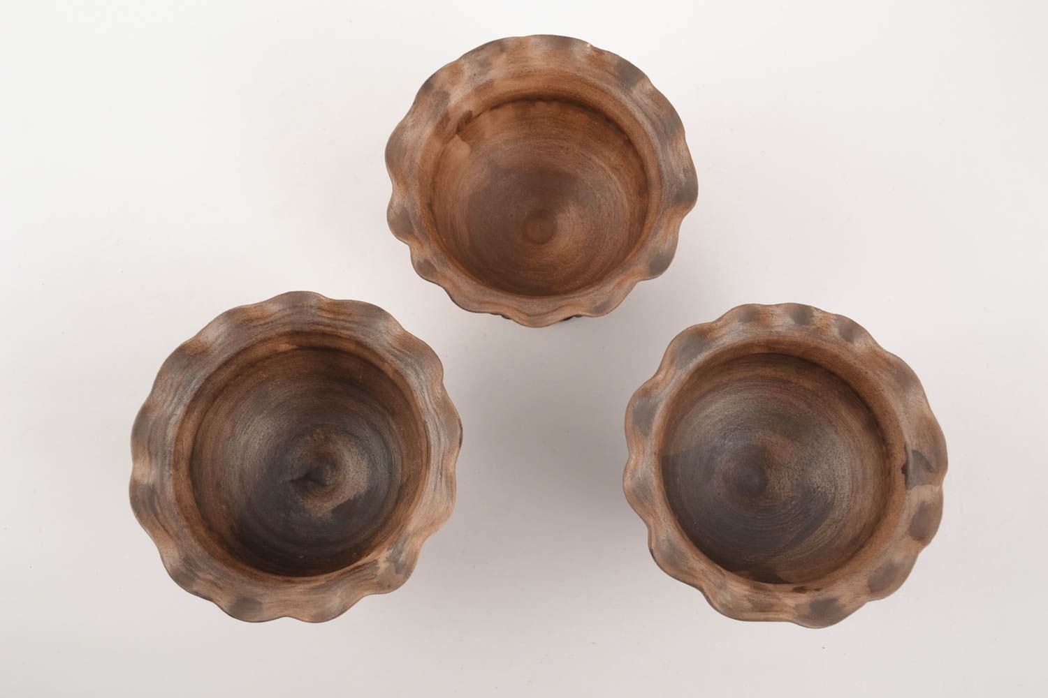 Set of beautiful handmade molded clay bowls 3 pieces designer ceramics photo 2