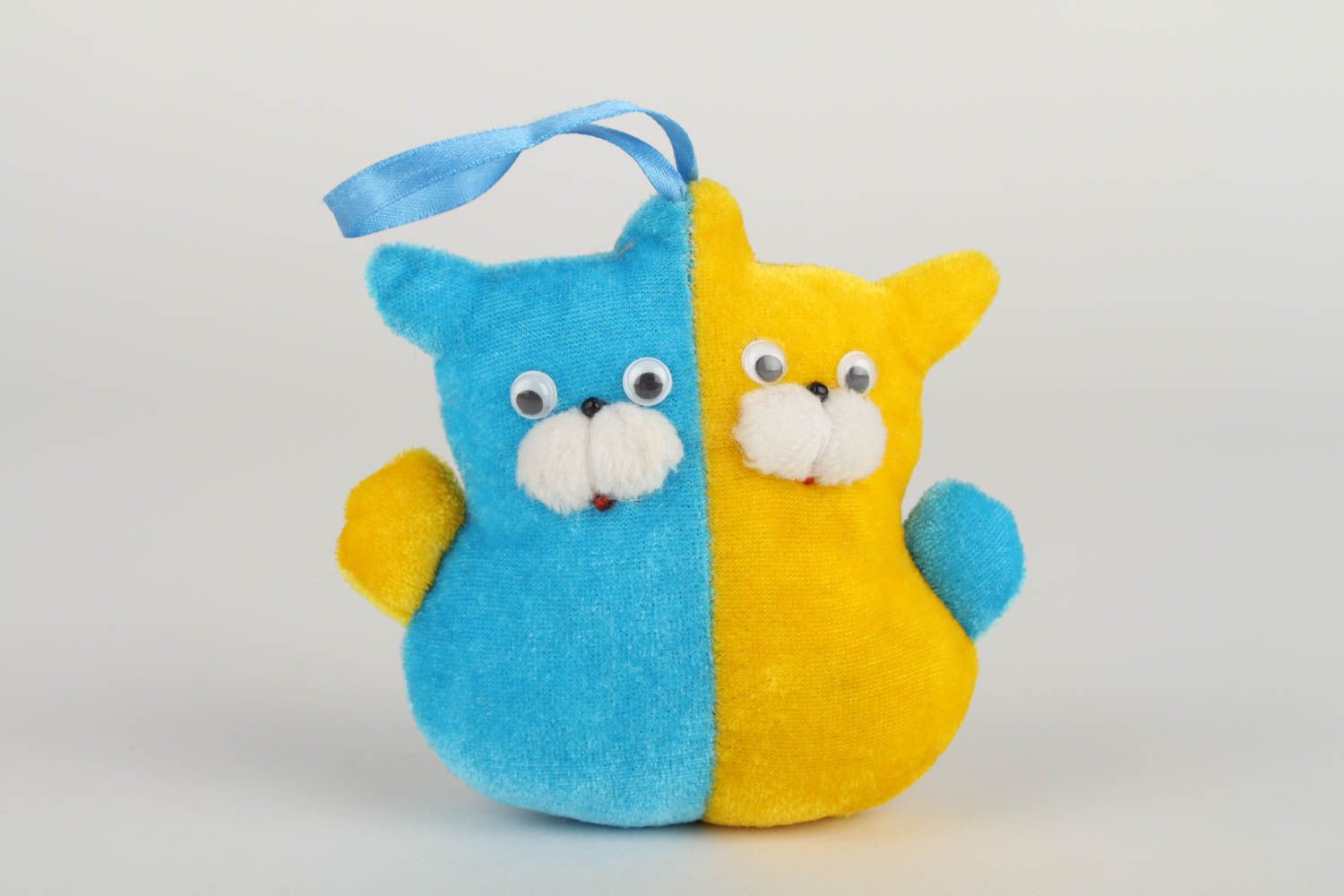 Игрушка кот ручной работы детская игрушка голубая желтая мягкая игрушка фото 3