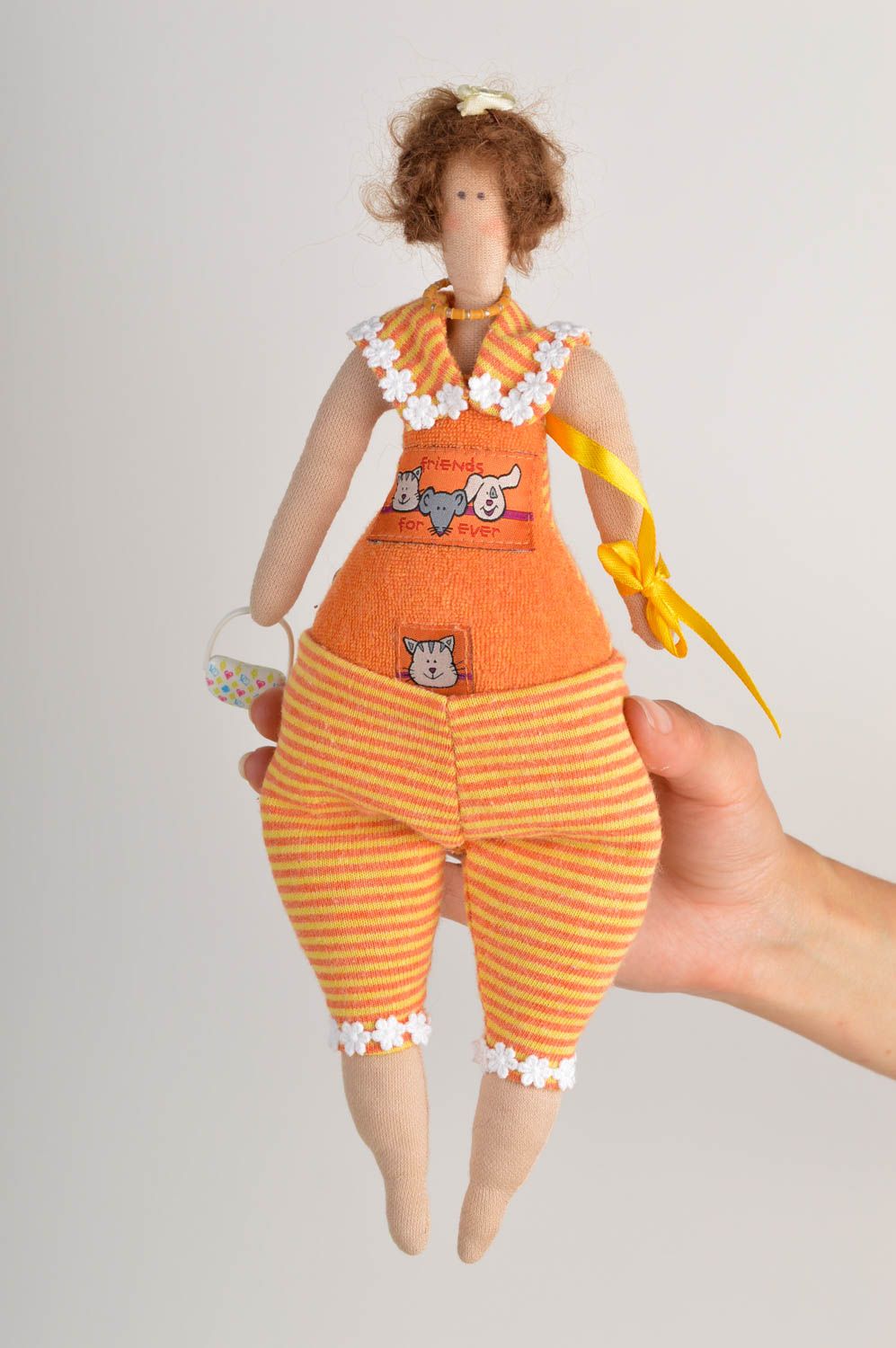 Кукла ручной работы морячка кукла из ткани стильная мягкая кукла оранжевая фото 5