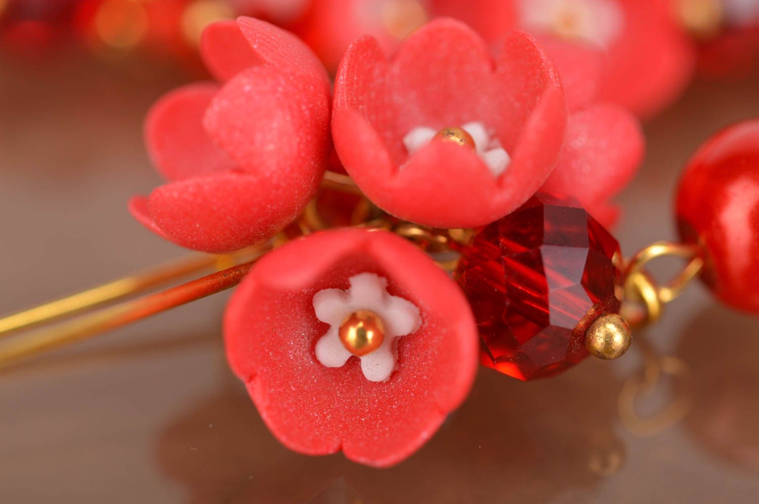 Unusual jewelry set plastic flower earrings plastic flower bracelet gift ideas photo 4