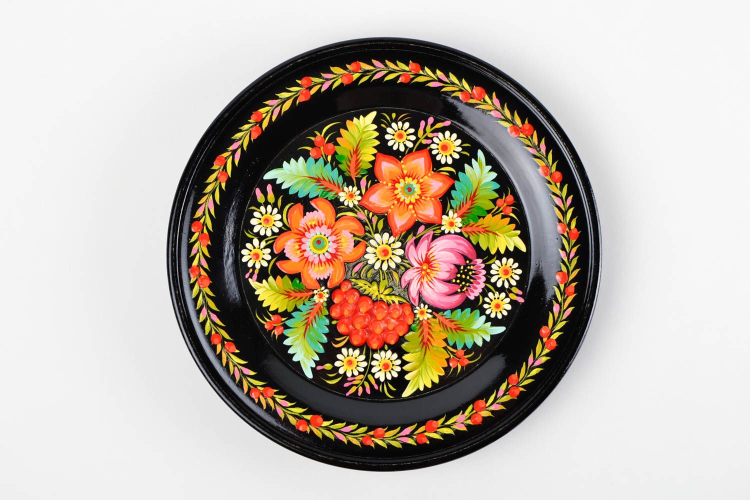 Декор на стену ручной работы черная декоративная тарелка расписная посуда фото 4