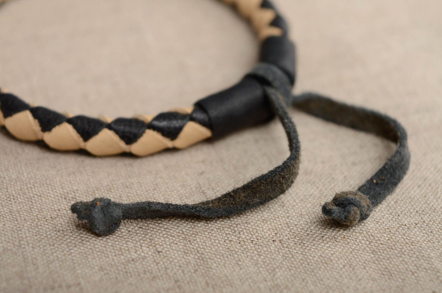 Thin woven leather bracelet with ties photo 2