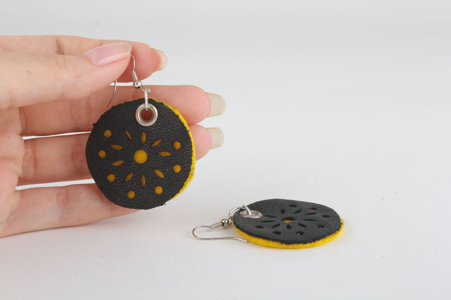 Women's earrings made of leather and felt photo 4