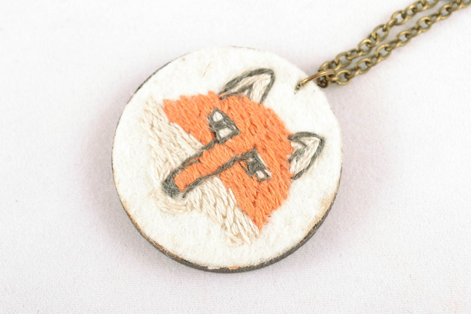 Wooden pendant with satin stitch embroidery Fox photo 3