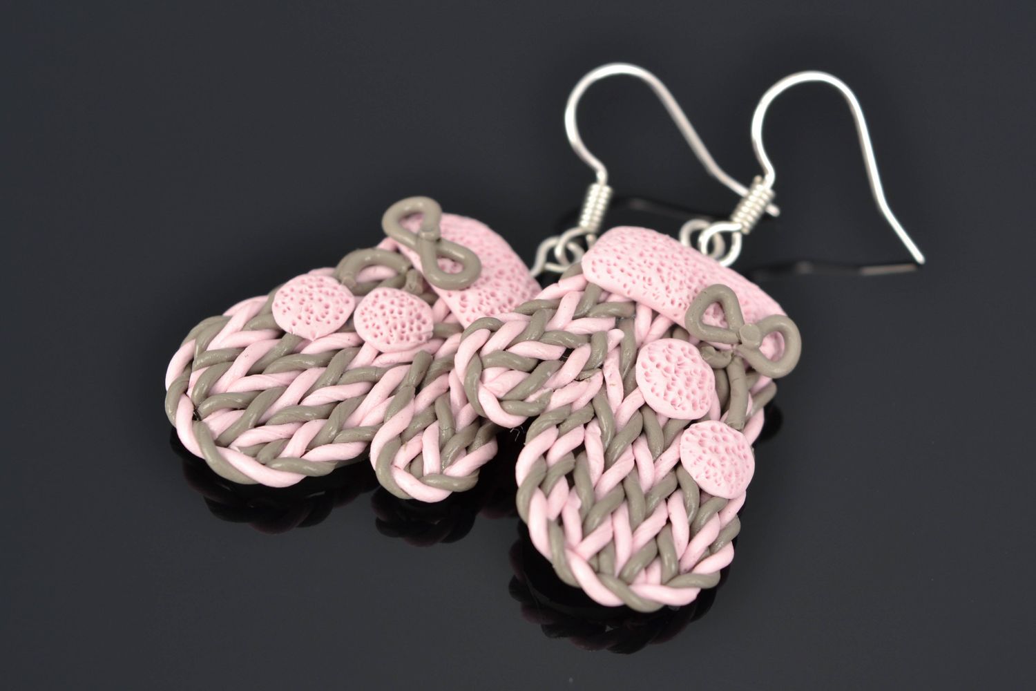 Polymer clay earrings Grey Mittens photo 1