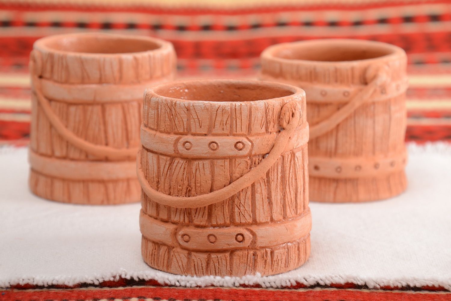Pots à épices 3 pièces faits main en forme de seaux en céramique décoration photo 1