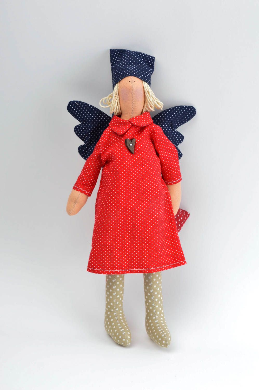 Poupée Ange en tissu de coton faite main en robe rouge Cadeau pour enfant photo 2