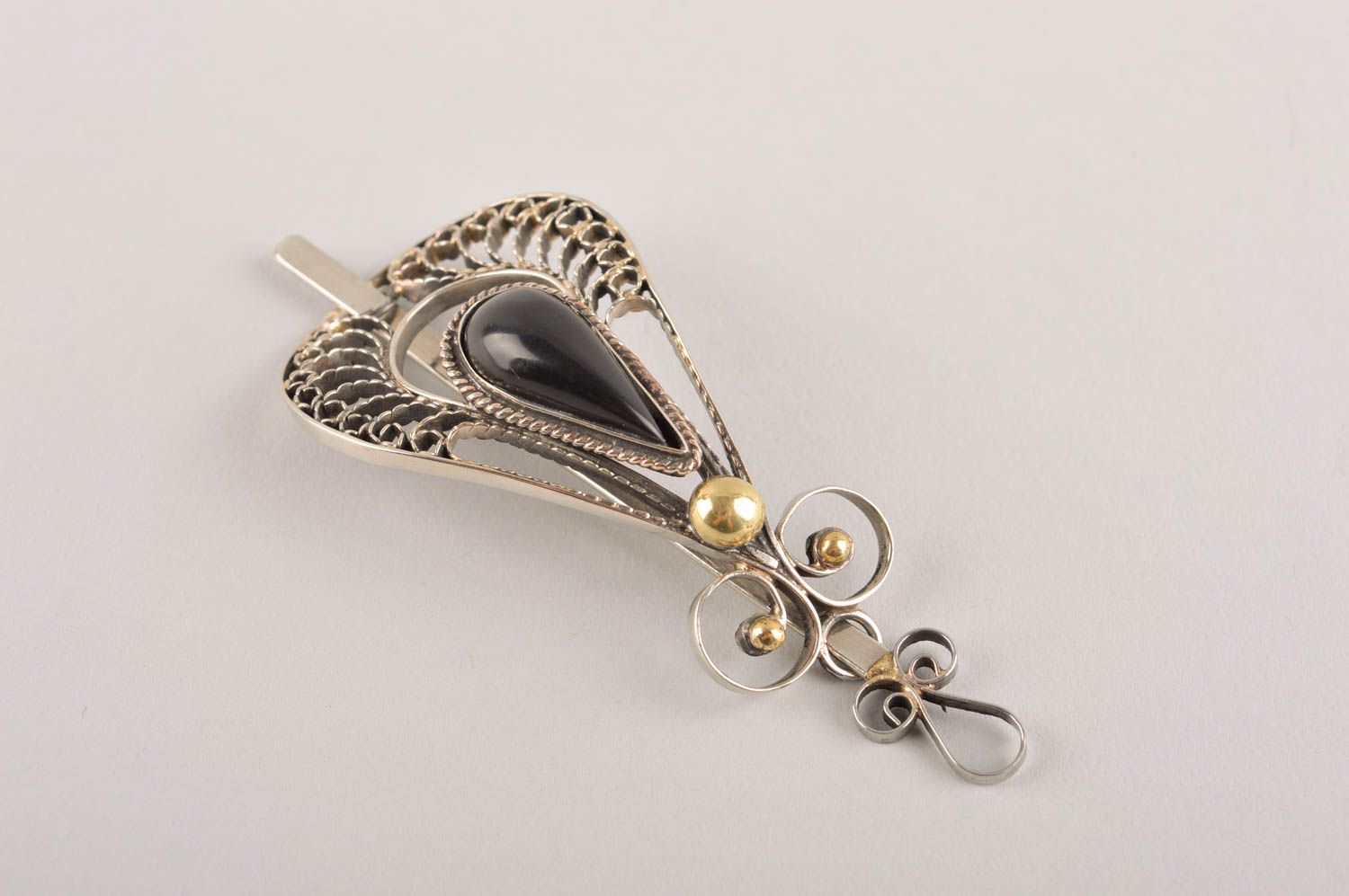 Handmade Haar Accessoire Haar Spange Metall schmuck aus Kupfernickel mit Achat foto 2