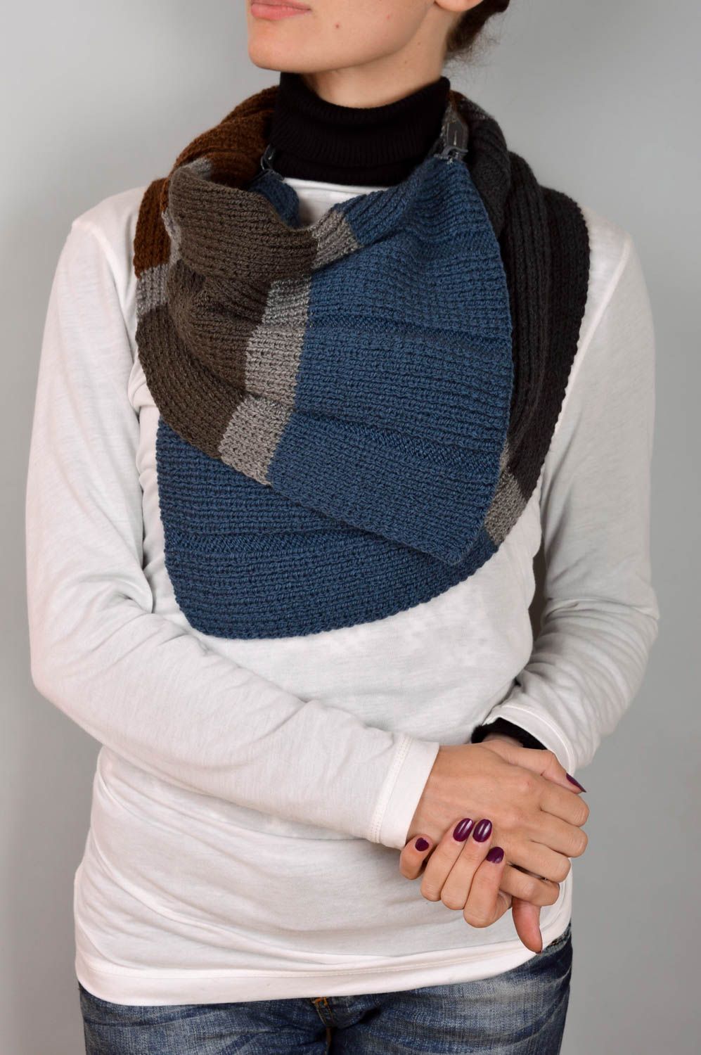 Damen Schal handgefertigt Frauen Accessoire Schal für Herren blau grau foto 4