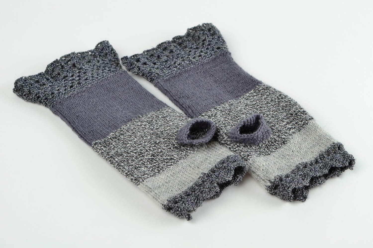 Beautiful handmade crochet wool mittens warm knitted mittens winter outfit photo 5
